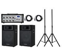 Pack Sono 600W Haut Parleurs 12" DJ PA Enceintes Pieds Table de Mixage Bluetooth