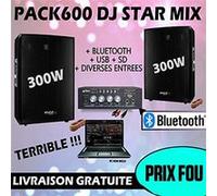 Pack sono 600W total + Ampli PLS1250 + 2 Enceintes 300W PA DJ SONO MIX LED LIGHT soirée Familiale Bar Club Maison Danse