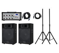 Pack Sono 800W Haut Parleurs 15" DJ PA Enceintes Pieds Table de Mixage Bluetooth