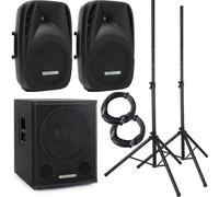 Pack Sono Actif DJ PA Bluetooth USB SD 2x Encintes et 15" Caisson de Basse Pieds