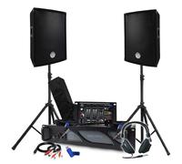 Pack Sono Amplificateur 1000W, Paire d'Enceintes Passives 2x300W, Table de Mixage, Pieds, Casque DJ, Câbles et Micro+Clé 32G