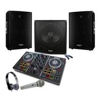 PACK SONO AMPLIFIÉ 1400W + CONTROLEUR PARTY MIX NUMARK + CAISSON 800W PA DJ SONO LIGHT LED CUBE1512