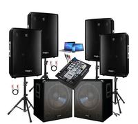 Pack Sono Amplifié DJ 4000W Ibiza Sound SUB15A DISCO12B + Pieds + Table de mixage DJM 150 USB !