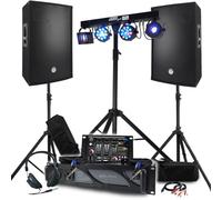 Pack Sono BM Bmsonic 4400W Amplificateur 3000W, Enceintes Passives 15" Table de Mixage, Euphoria Portiques + 48 Effets lumière