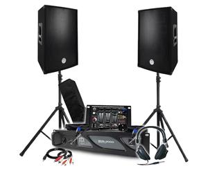 Pack Sono BM Bmsonic Amplificateur 2000W, Paire d'Enceintes Passives 2x600W, Table de Mixage, Pieds, Casque DJ, Câbles et Micro