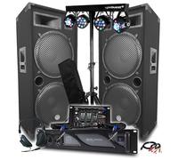 Pack Sono BM Bmsonic Amplificateur 4000W, Paire d'Enceintes LSC215 2x2000W, Table de Mixage Bluetooth, Portiques 8 Lumières LED