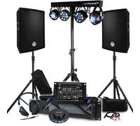 Pack Sono BM SONIC 1600W Paire d'Enceintes Passives 2x300W, Table de Mix, Portique 4 Lumières Xperformer, Pieds, OVNI LED DJ