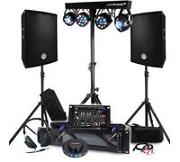 Pack Sono BM SONIC 1600W Paire d'Enceintes Passives 2x300W, Table de Mix, Portique 4 Lumières Xperformer, Pieds, OVNI LED DJ