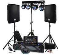 Pack Sono BM SONIC 1600W Paire d'Enceintes Passives 2x300W, Table de Mix, Portique 4 Lumières Xperformer, Pieds, OVNI LED DJ