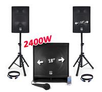 Pack sono - BM SONIC - 2400W USB/SD/BT - 2 Enceintes 12" + Caisson 18" + Pieds + Mic + Tél
