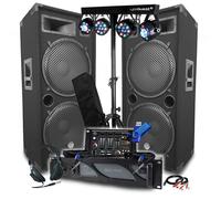 Pack Sono BM SONIC Ampli 3000W, Paire d'Enceintes LSC215 2x2000W, Table de Mixage Bluetooth, Portiques 8 Lumières LED+Clé 32G