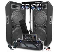 Pack Sono BM SONIC Amplificateur 3000W, Paire d'Enceintes LSC215 2x2000W, Table de Mixage Bluetooth, Portiques 8 Lumières LED