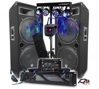 Pack Sono BM SONIC Amplificateur 4000W, Enceintes BOOMERS 38cm, 2x2000W, Table de Mixage Bluetooth, Portiques 8 Lumières LED