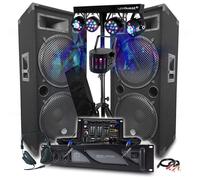 Pack Sono BM SONIC Amplificateur 4000W, Enceintes BOOMERS 38cm, 2x2000W, Table de Mixage Bluetooth, Portiques 8 Lumières LED