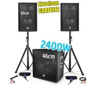 Pack SONO BM Sonic BMS1812 - 2400W - 2 Enceintes 30cm/12" + Caisson 46cm/18" + Pieds + Câbles