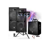 Pack SONO BM SONIC MEGA BASSES 3200W Caisson/Subwoofer bi-amplifié 18 46cm - HP 215, Portique 4 Lumières SONO DJ SOIREE MIX BAR