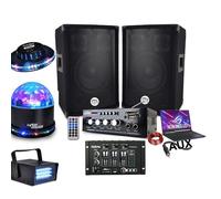 Pack sono - BM SONIC - Pack 600W - Ampli USB/Bluetooth - 2x enceintes 3 voies 300W - Table de mixage & 3 jeux de lumières