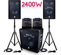 pack sono bms-1812 2400w sub 46cm - 2 enceintes 30cm + câbles + double lecteur gemini