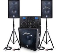 pack sono bms-1812 2400w sub 46cm - 2 enceintes pro dj 30cm + câbles + double lecteur gemini