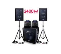 PACK Sono BMS-1812 2400W SUB 46cm - 2 enceintes 30cm + Câbles + Double lecteur GEMINI