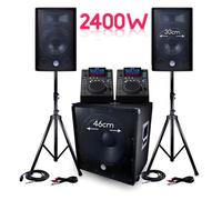 PACK Sono BMS-1812 2400W SUB 46cm - 2 enceintes 30cm + Câbles + Double lecteur GEMINI