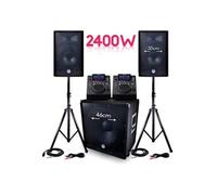 pack sono bms-1812 2400w sub 46cm - 2 enceintes 30cm + câbles + double lecteur gemini