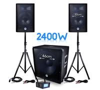 PACK Sono BMS-1812 2400W SUB 46cm - 2 enceintes 30cm + Câbles + Mini LEDSTROBE LytOr
