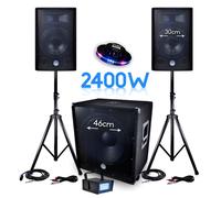 PACK Sono BMS-1812 2400W SUB 46cm - 2 enceintes 30cm + Câbles + Mini LEDSTROBE LytOr + Effet OVNI UFO