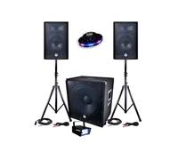 PACK Sono BMS-1812 2400W SUB 46cm - 2 enceintes 30cm + Câbles + Mini LEDSTROBE LytOr + Effet OVNI UFO