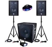PACK Sono BMS-1812 2400W SUB 46cm - 2 enceintes 30cm + Câbles + Mini LEDSTROBE LytOr + Effet OVNI UFO