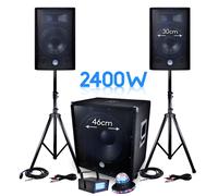 PACK Sono BMS-1812 2400W SUB 46cm - 2 enceintes 30cm + Câbles + Mini LEDSTROBE LytOr + Effet ROUNDIAMS UFO