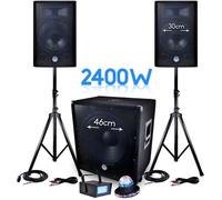 pack sono bms-1812 2400w sub 46cm - 2 enceintes 30cm + câbles + mini ledstrobe lytor + effet roundiams ufo
