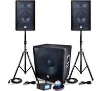 PACK Sono BMS-1812 2400W SUB 46cm - 2 enceintes 30cm + Câbles + Mini LEDSTROBE LytOr + Effet ROUNDIAMS UFO