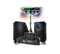 BM SONIC Pack sono complet 3200W, Ampli 2000W, enceintes 2x600W, table mixage, portique 4 LED OVNI