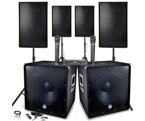 PACK SONO Complet 4800W, 4 Enceintes, 2 SUB 18"/46cm - USB/BLUETOOTH/PC/SYSTEME MICROPHONES UHF Prestations SONO DJ PA
