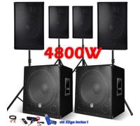 Pack Sono Complet 4800W, 4 Enceintes, 2 Subwoofers USB/BLUETOOTH CABLE PC + Pieds, Prestations SONO DJ USB 32go inclus