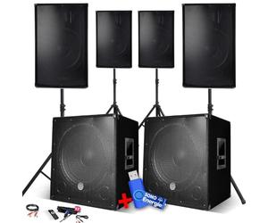 Pack Sono Complet 4800W, 4 Enceintes, 2 Subwoofers USB/Bluetooth Cable PC + Pieds, Prestations Sono DJ USB 32go Inclus