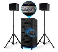 Pack SONO complet BM SONIC BMS-PRO1208-DJ 2000W SUB AMPLIFIE 700W RMS +2x SAT 150W, 2x Bluetooth, 2x USB, Optique AUX FM, LED