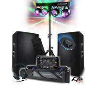 BM SONIC Pack sono complet 3200W, Ampli 2000W, enceintes 2x600W, table mixage, portique 4 LED OVNI