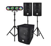 Pack SONO COMPLET BMS1208, Caisson bi-amplifié, 1000W, USB Bluetooth, 30cm, Satellites, câbles, Portique Lumières, LyteQuest