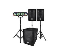 Pack SONO COMPLET BMS1208, Caisson bi-amplifié, 1000W, USB Bluetooth, 30cm, Satellites, câbles, Portique Lumières, LyteQuest