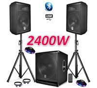 PACK SONO COMPLET BMS1812 USB/Bluetooth 2400W Sub 18" + 2 Enceintes 12" + Pieds + Câbles + Tél + 2 Ovni