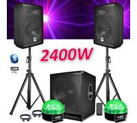 PACK SONO COMPLET BMS1812 USB/Bluetooth 2400W Sub 18" + 2 Enceintes 12" + Pieds + Câbles + Tél + 2 SIXMAGIC