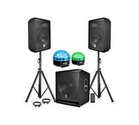 pack sono complet bms1812 usb/bluetooth 2400w sub 18 + 2 enceintes 12 + pieds + câbles + tél + 2 sixmagic