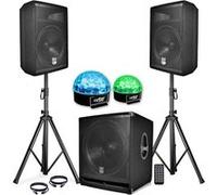 PACK SONO COMPLET BMS1812 USB/Bluetooth 2400W Sub 18" + 2 Enceintes 12" + Pieds + Câbles + Tél + 2 SIXMAGIC