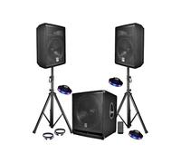 pack sono complet bms1812 usb/bluetooth 2400w sub 18 + 2 enceintes 12 + pieds + câbles + tél + 3 ovni