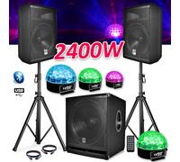 PACK SONO COMPLET BMS1812 USB/Bluetooth 2400W Sub 18" + 2 Enceintes 12" + Pieds + Câbles + Tél + 4 SIXMAGIC