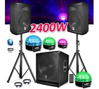 PACK SONO COMPLET BMS1812 USB-Bluetooth 2400W Sub 18"" + 2 Enceintes 12"" + Pieds + Câbles + Tél + 4 SIXMAGIC
