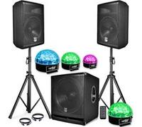 PACK SONO COMPLET BMS1812 USB/Bluetooth 2400W Sub 18" + 2 Enceintes 12" + Pieds + Câbles + Tél + 4 SIXMAGIC