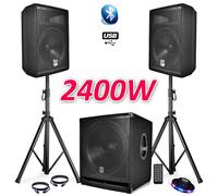 PACK SONO COMPLET BMS1812 USB/Bluetooth 2400W Sub 18" + 2 Enceintes 12" + Pieds + Câbles + Tél + Ovni